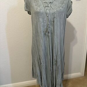 Embroidered Lace Up Bodice Relaxed Fit Maxi Sun Dress - gray - One Size Regular